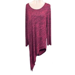 Soma Melange Asymmetrical Burgundy Space-dye Tunic Top XL Slinky Slub Knit